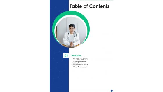 Wireless Healthcare Devices Proposal Table Of Contents One Pager Sample Example Document