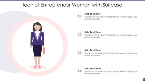 Woman Entrepreneur Icon Ppt PowerPoint Presentation Complete Deck With Slides