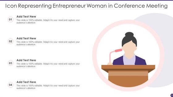 Woman Entrepreneur Icon Ppt PowerPoint Presentation Complete Deck With Slides