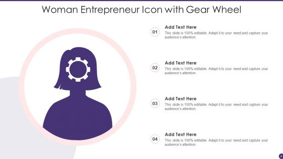 Woman Entrepreneur Icon Ppt PowerPoint Presentation Complete Deck With Slides