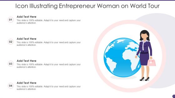 Woman Entrepreneur Icon Ppt PowerPoint Presentation Complete Deck With Slides