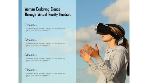 Woman Exploring Clouds Through Virtual Reality Headset Ppt PowerPoint Presentation Gallery Portfolio PDF