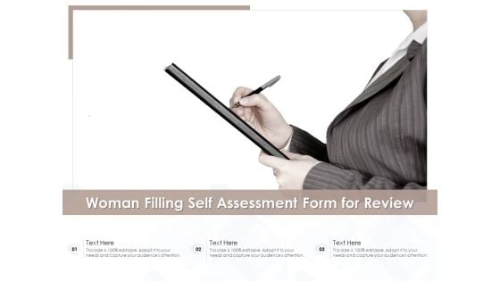 Woman Filling Self Assessment Form For Review Ppt PowerPoint Presentation File Slides PDF