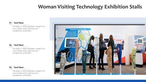 Woman Visiting Technology Exhibition Stalls Ppt Icon Slide PDF