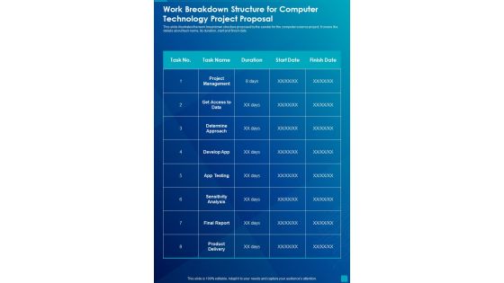 Work Breakdown Structure For Computer Technology Project Proposal One Pager Sample Example Document Work Breakdown Structure For Computer Technology Project Proposal One Pager Sample Example Document