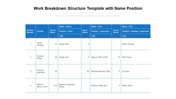 Work Breakdown Structure Template With Name Position Ppt PowerPoint Presentation Layouts Picture