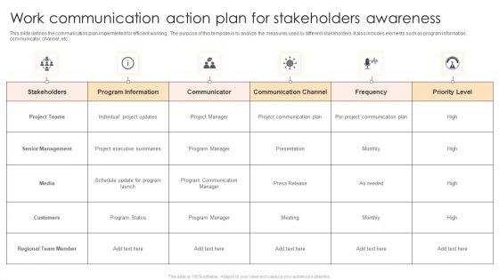 Work Communication Action Plan For Stakeholders Awareness Pictures PDF