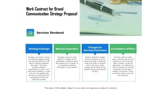 Work Contract For Brand Communication Strategy Proposal Ppt Professional Maker PDF