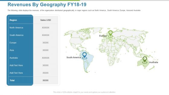Work Execution Liability Revenues By Geography FY18 To19 Ppt Professional Show PDF