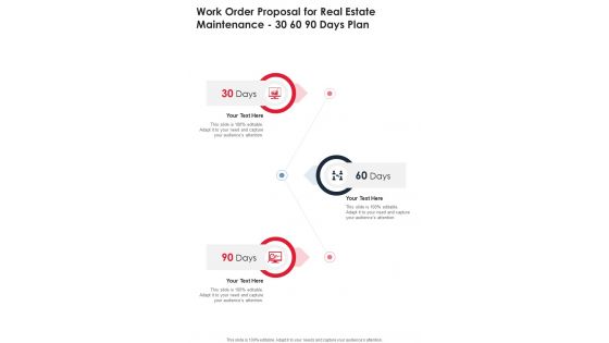 Work Order Proposal For Real Estate Maintenance 30 60 90 Days Plan One Pager Sample Example Document