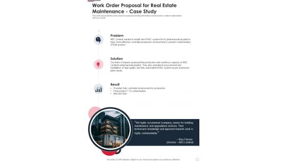 Work Order Proposal For Real Estate Maintenance Case Study One Pager Sample Example Document