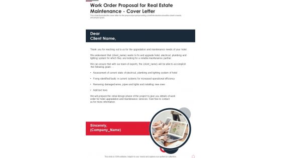 Work Order Proposal For Real Estate Maintenance Cover Letter One Pager Sample Example Document