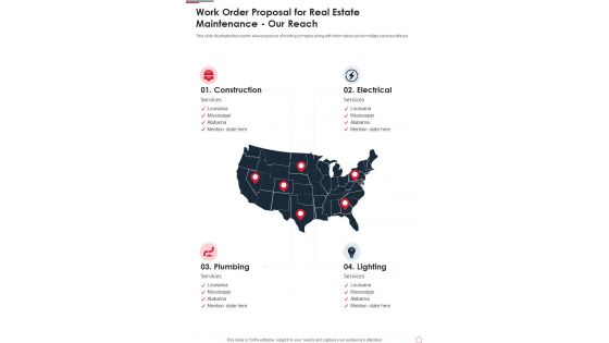 Work Order Proposal For Real Estate Maintenance Our Reach One Pager Sample Example Document