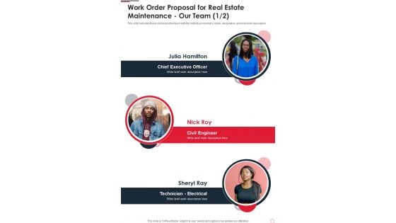 Work Order Proposal For Real Estate Maintenance Our Team One Pager Sample Example Document