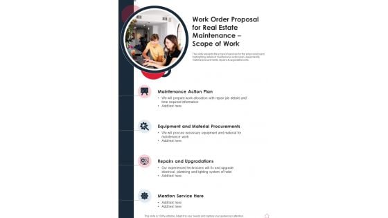 Work Order Proposal For Real Estate Maintenance Scope Of Work One Pager Sample Example Document