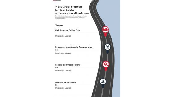 Work Order Proposal For Real Estate Maintenance Timeframe One Pager Sample Example Document