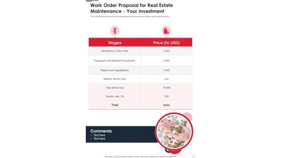 Work Order Proposal For Real Estate Maintenance Your Investment One Pager Sample Example Document