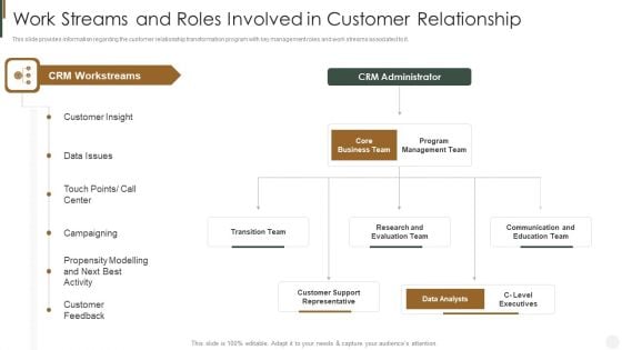 Work Streams And Roles Involved In Customer Relationship Strategies To Improve Customer Microsoft PDF