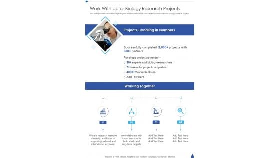 Work With Us For Biology Research Projects One Pager Sample Example Document