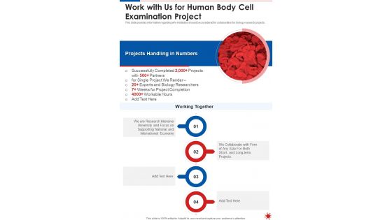 Work With Us For Human Body Cell Examination Project One Pager Sample Example Document