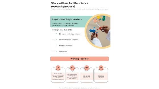 Work With Us For Life Science Research Proposal One Pager Sample Example Document