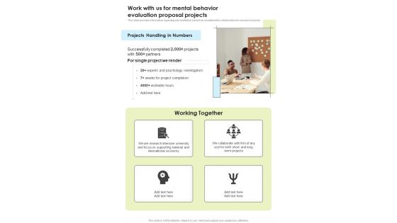Work With Us For Mental Behavior Evaluation Proposal Projects One Pager Sample Example Document Work With Us For Mental Behavior Evaluation Proposal Projects One Pager Sample Example Document