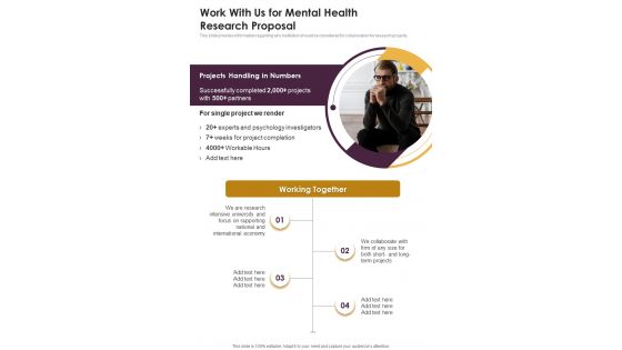 Work With Us For Mental Health Research Proposal One Pager Sample Example Document