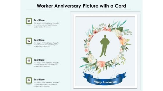 Worker Anniversary Picture With A Card Ppt PowerPoint Presentation File Mockup PDF