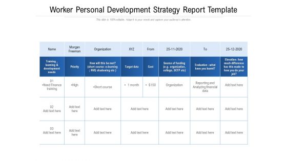 Worker Personal Development Strategy Report Template Ppt PowerPoint Presentation File Images PDF