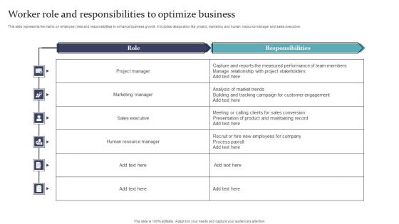 Worker Role And Responsibilities To Optimize Business Slides PDF