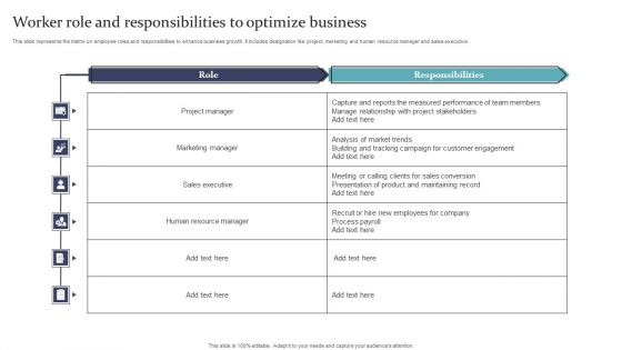 Worker Role And Responsibilities To Optimize Business Slides PDF Worker Role And Responsibilities To Optimize Business Slides PDF