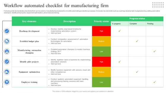 Workflow Automated Checklist For Manufacturing Firm Graphics PDF