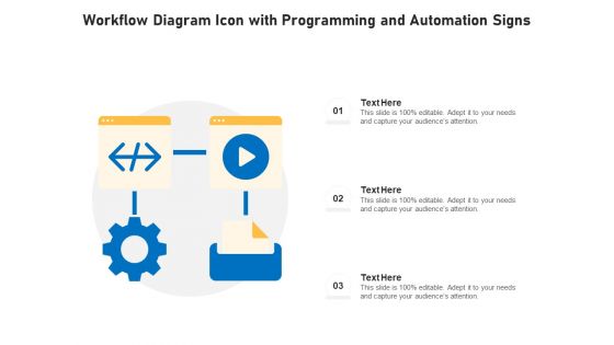 Workflow Diagram Icon With Programming And Automation Signs Ppt PowerPoint Presentation File Designs PDF