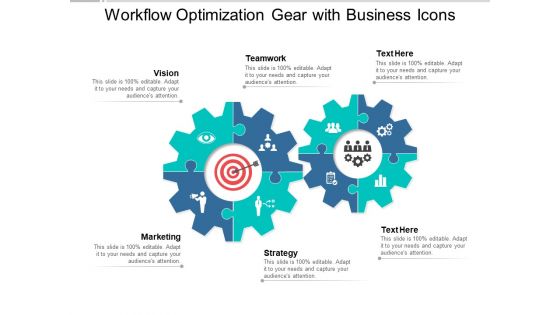 Workflow Optimization Gear With Business Icons Ppt PowerPoint Presentation Outline Vector