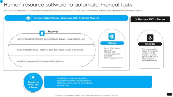 Workforce Engagement HR Plan Human Resource Software To Automate Manual Tasks Pictures PDF