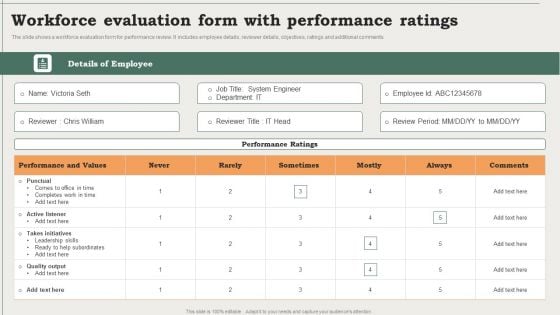 Workforce Evaluation Form With Performance Ratings Ppt PowerPoint Presentation Portfolio File Formats PDF Workforce Evaluation Form With Performance Ratings Ppt PowerPoint Presentation Portfolio File Formats PDF