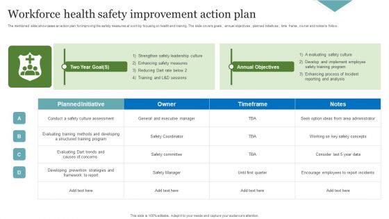 Workforce Health Safety Improvement Action Plan Infographics PDF