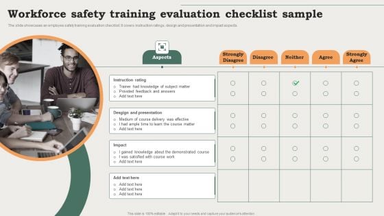 Workforce Safety Training Evaluation Checklist Sample Ppt PowerPoint Presentation Gallery Guide PDF