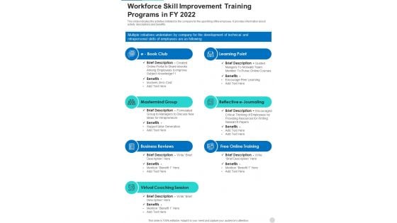 Workforce Skill Improvement Training Programs In FY 2022 One Pager Documents