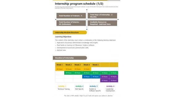 Workforce Training And Development Program Internship Program Schedule One Pager Sample Example Document