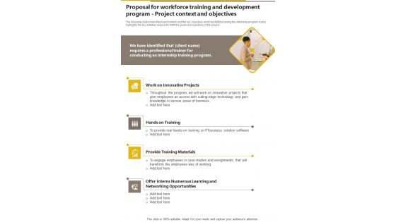 Workforce Training And Development Program Project Context And Objectives One Pager Sample Example Document