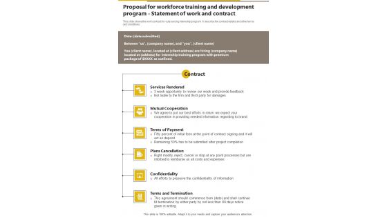 Workforce Training And Development Program Statement Of Work And Contract One Pager Sample Example Document