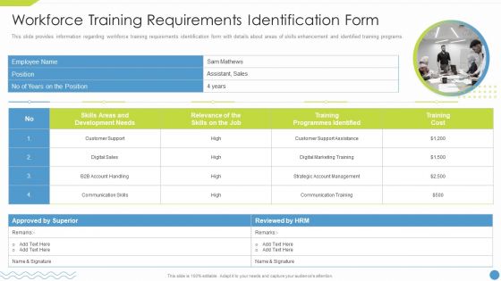 Workforce Upskilling Playbook Workforce Training Requirements Identification Form Template PDF