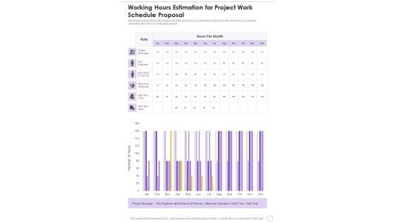 Working Hours Estimation For Project Work Schedule Proposal One Pager Sample Example Document