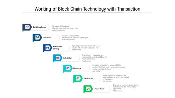 Working Of Block Chain Technology With Transaction Ppt PowerPoint Presentation File Samples PDF