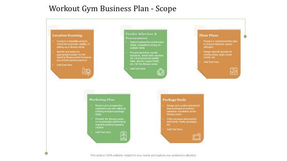 Workout Gym Business Plan Scope Ppt Styles Example Topics PDF