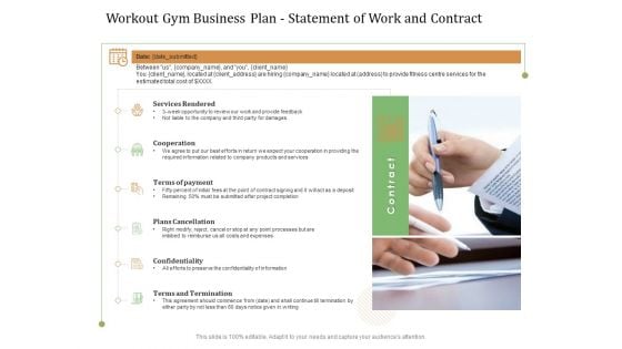 Workout Gym Business Plan Statement Of Work And Contract Ppt Model Background Image PDF