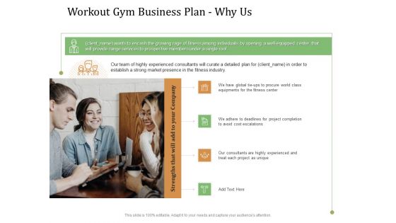 Workout Gym Business Plan Why Us Ppt Slides Background Images PDF