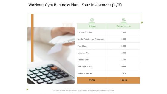 Workout Gym Business Plan Your Investment Deals Ppt Pictures Files PDF