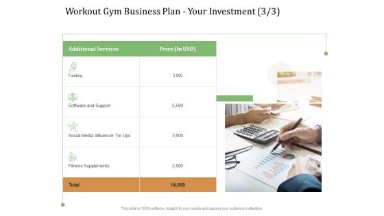 Workout Gym Business Plan Your Investment Tie Ppt Ideas Outline PDF